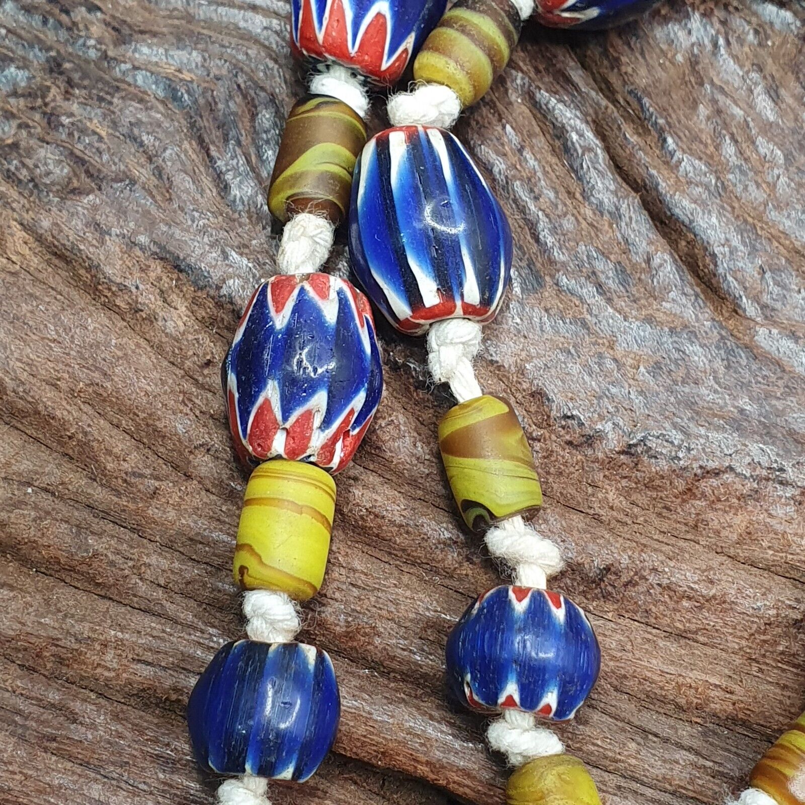 Vintage Venetian Style Blue Chevron beads Necklace #CH-3