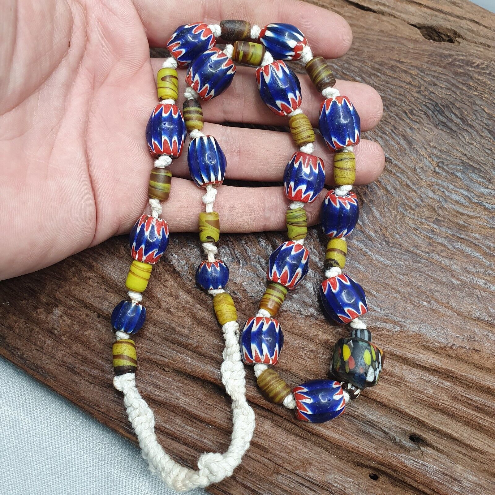 Vintage Venetian Style Blue Chevron beads Necklace #CH-3