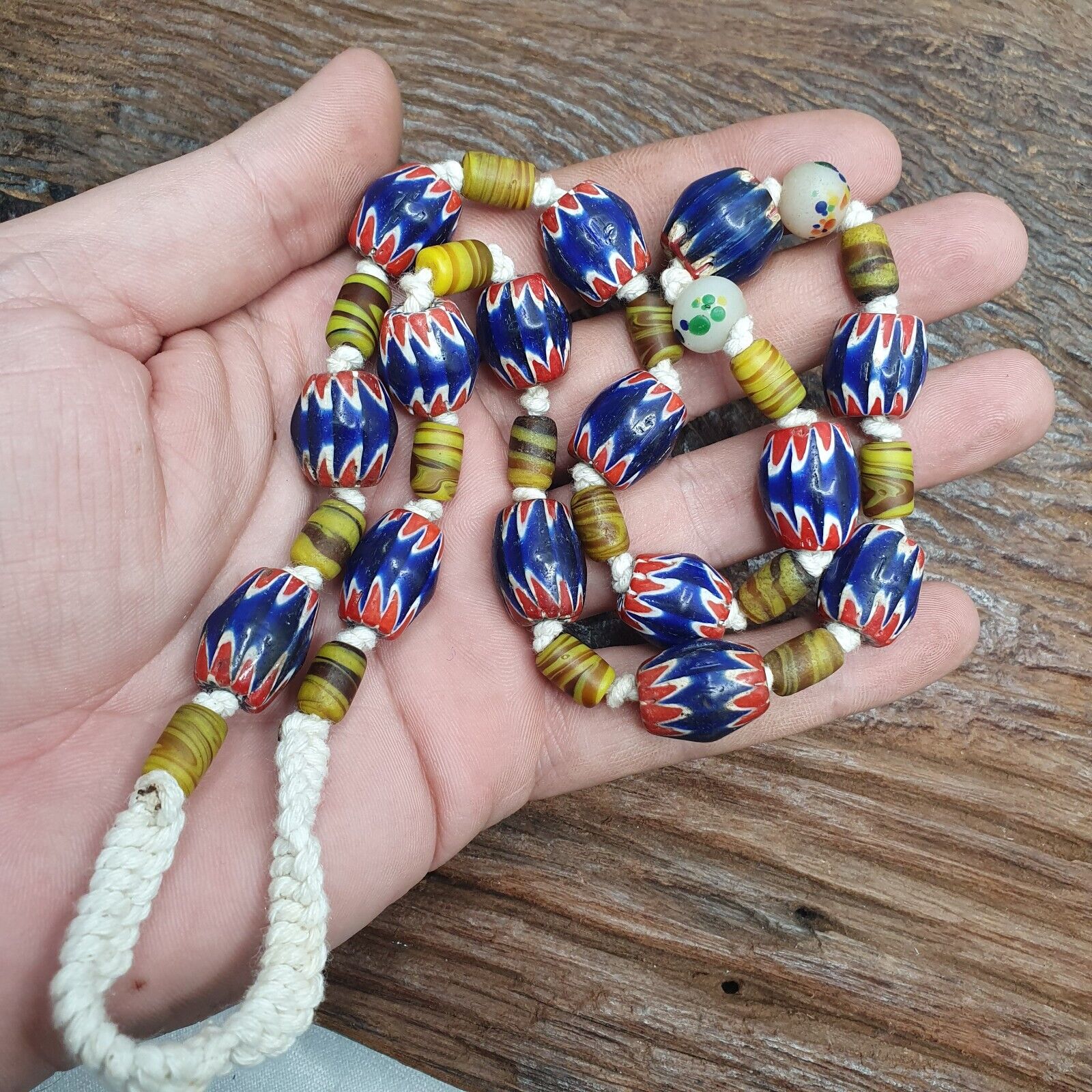 Vintage Venetian Style Blue Chevron beads Necklace #CH-2