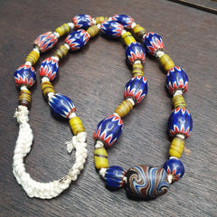Vintage Blue Chevron Glass beads Necklace Strand