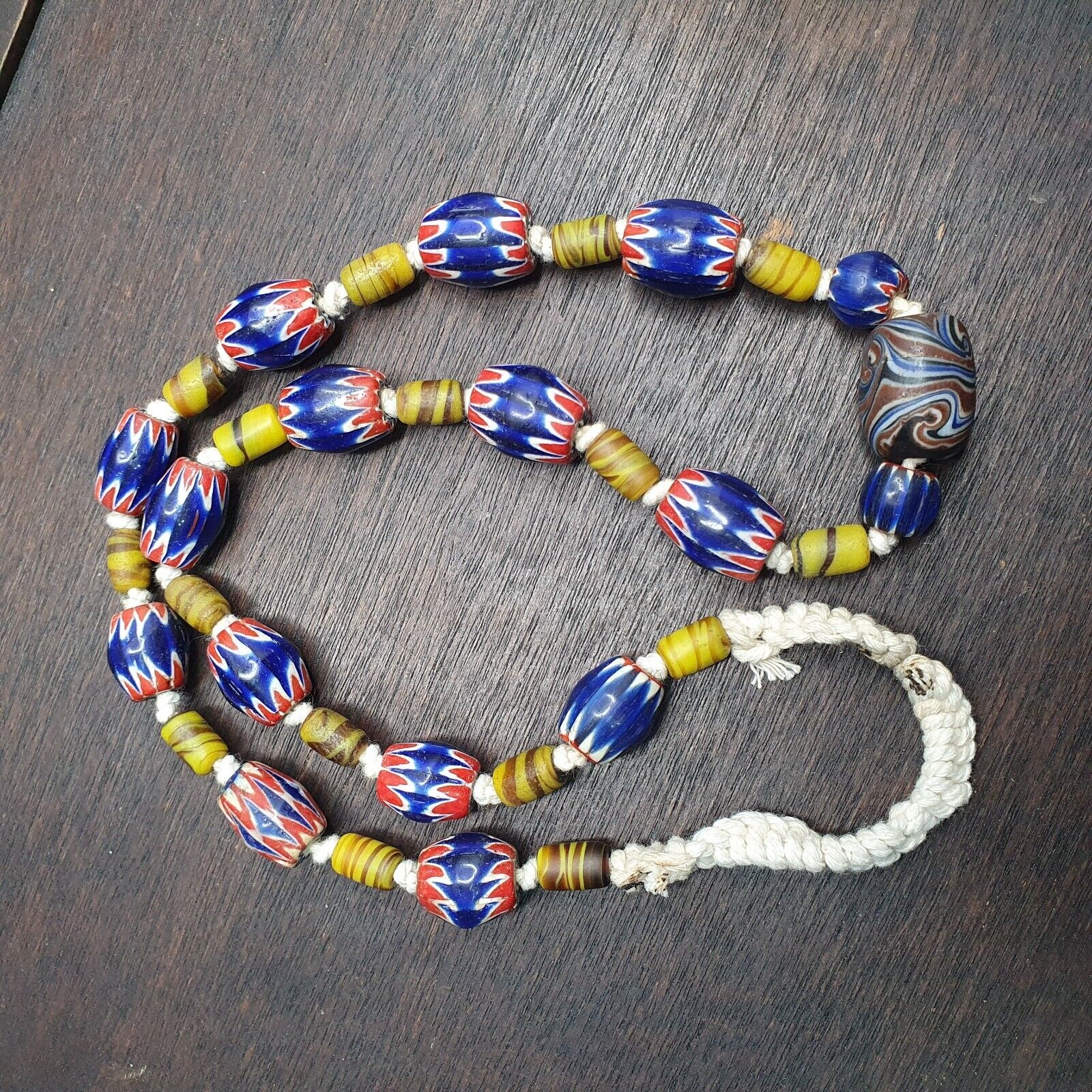 Vintage Blue Chevron Glass beads Necklace Strand