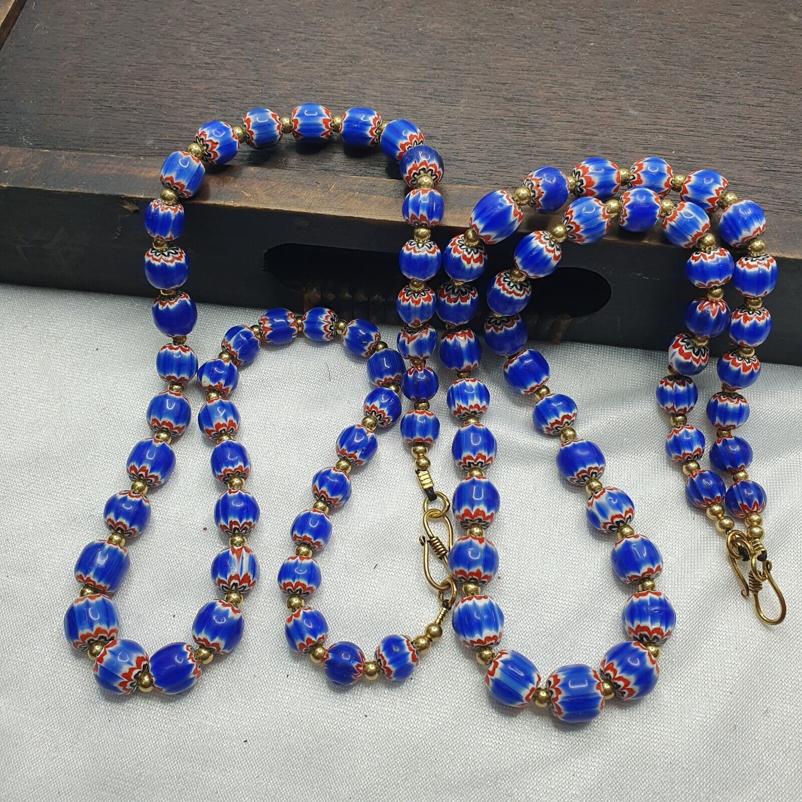 Vintage Blue Chevron Venetian Style Multilayers Glass Beads Necklace CHR-1