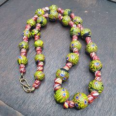 Vintage Roman Style Green Gabri Eyes And African red Glass Beads Necklace