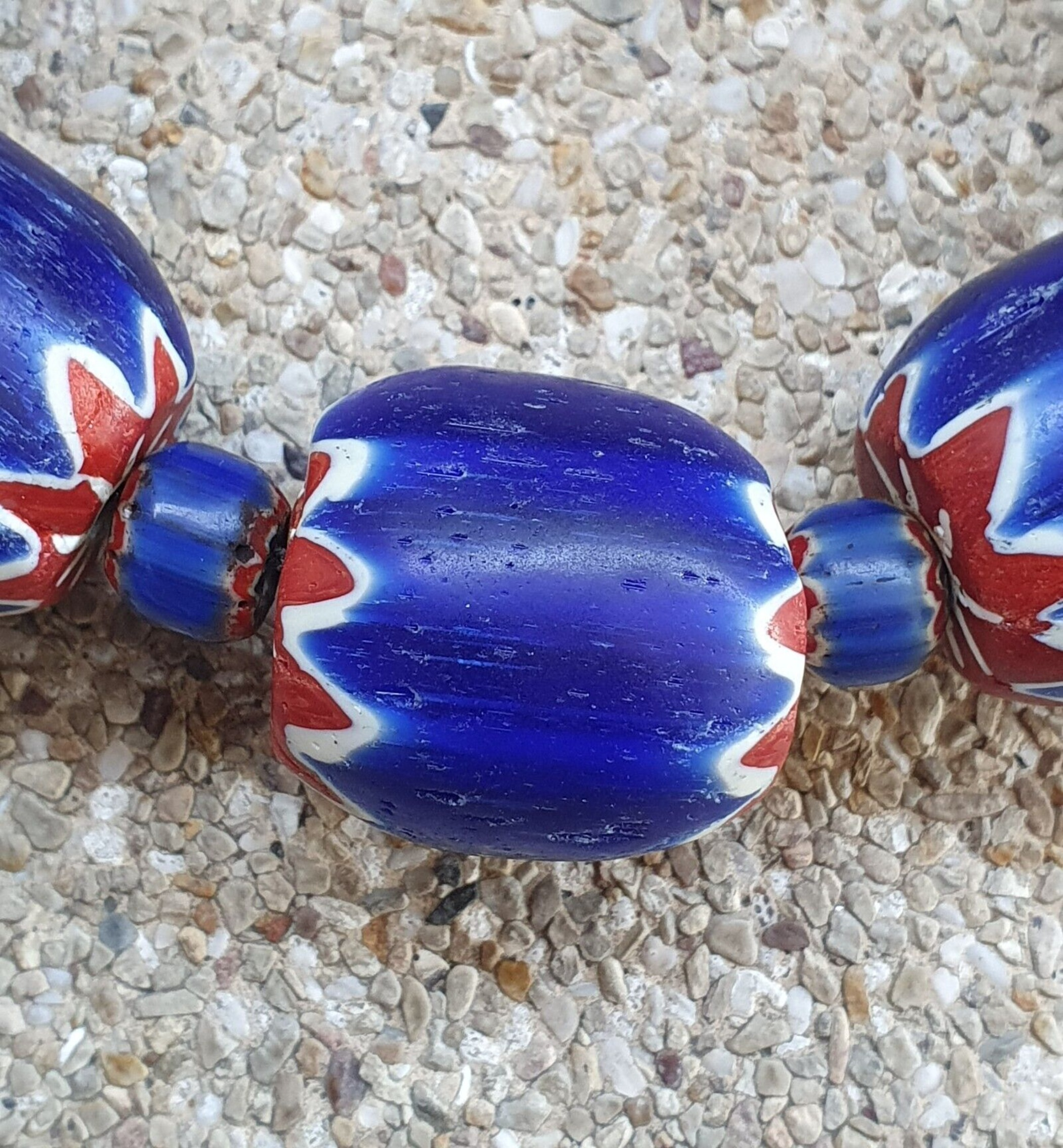 400 Grams Venetian style Blue Chevron Glass Beads Big Size Long Strand