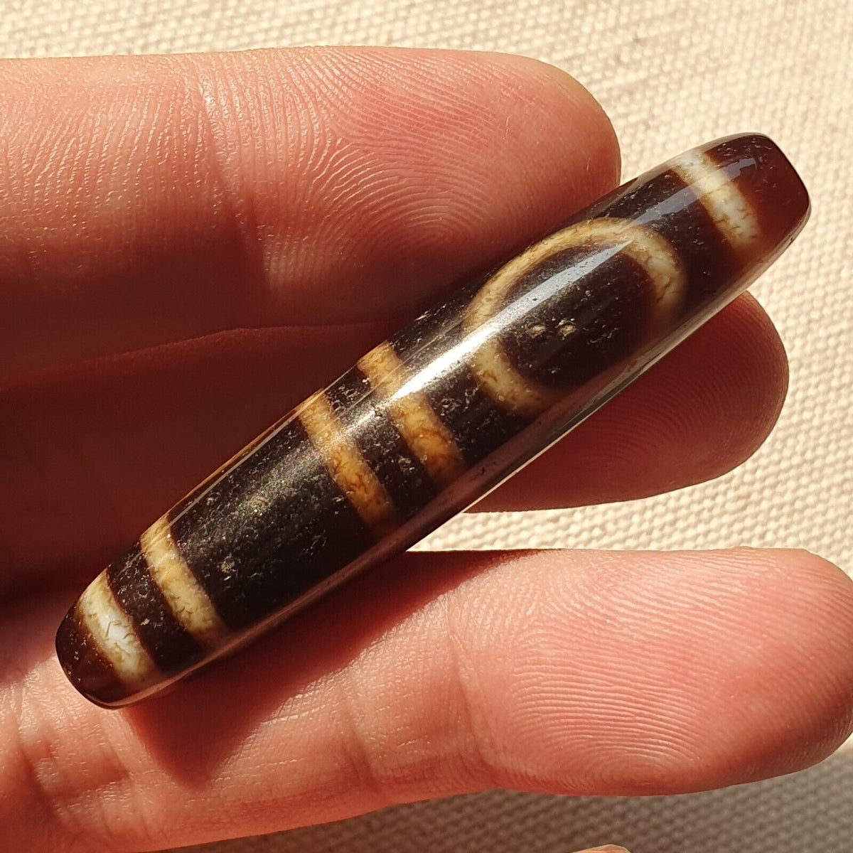 A Tibetan Heaven and Earth Dzi Bead/Amulet-With Cinnabar/Blood Spots Amulet