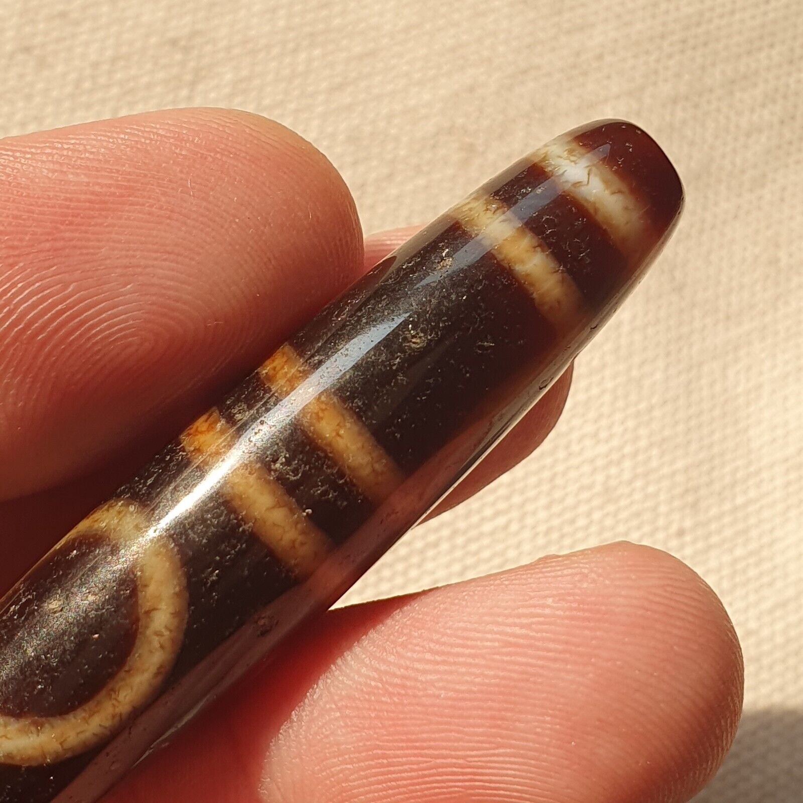 A Tibetan Heaven and Earth Dzi Bead/Amulet-With Cinnabar/Blood Spots Amulet