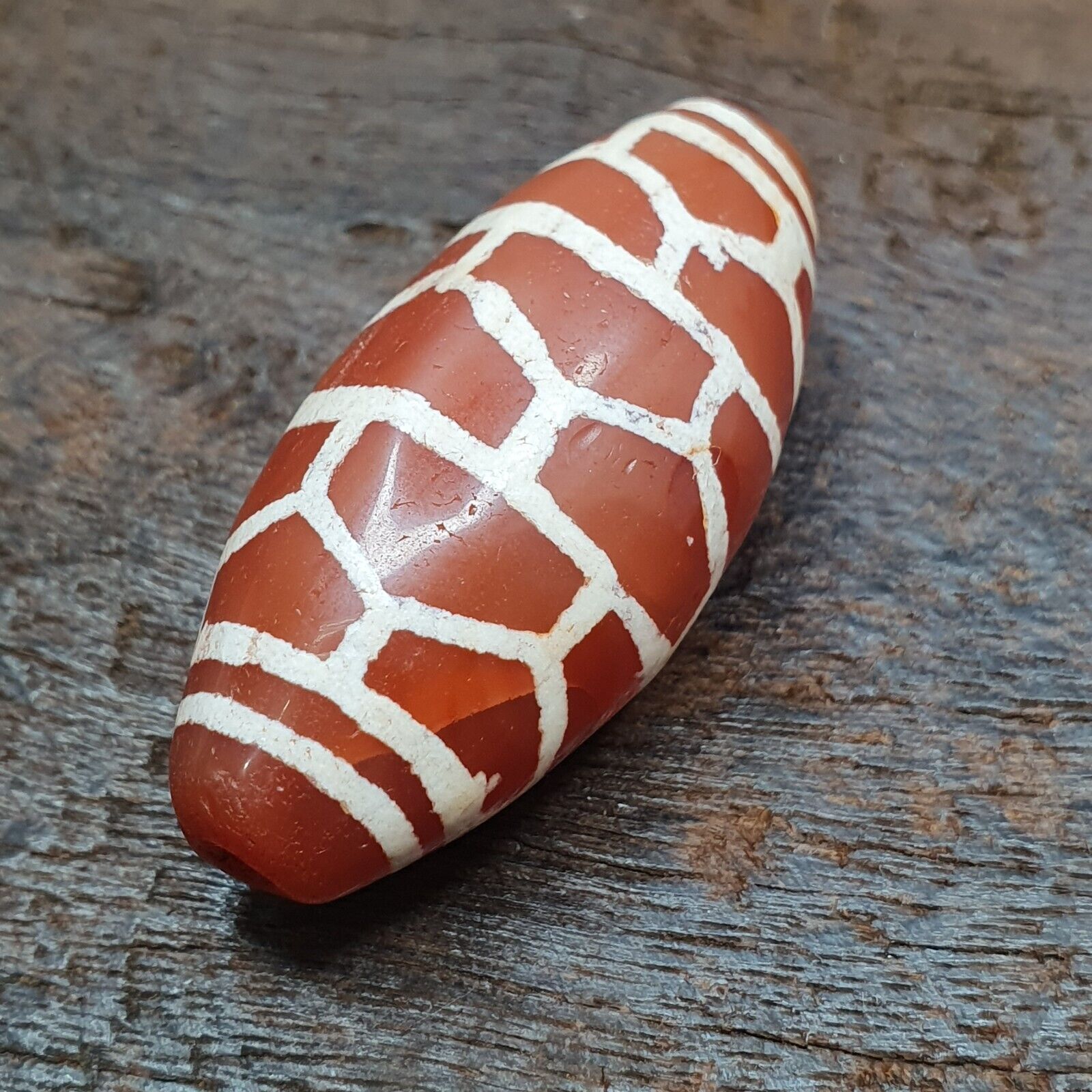 A Huge Carnelian Etched Agate Antique Jewelry Beads Pendant 44x20mm