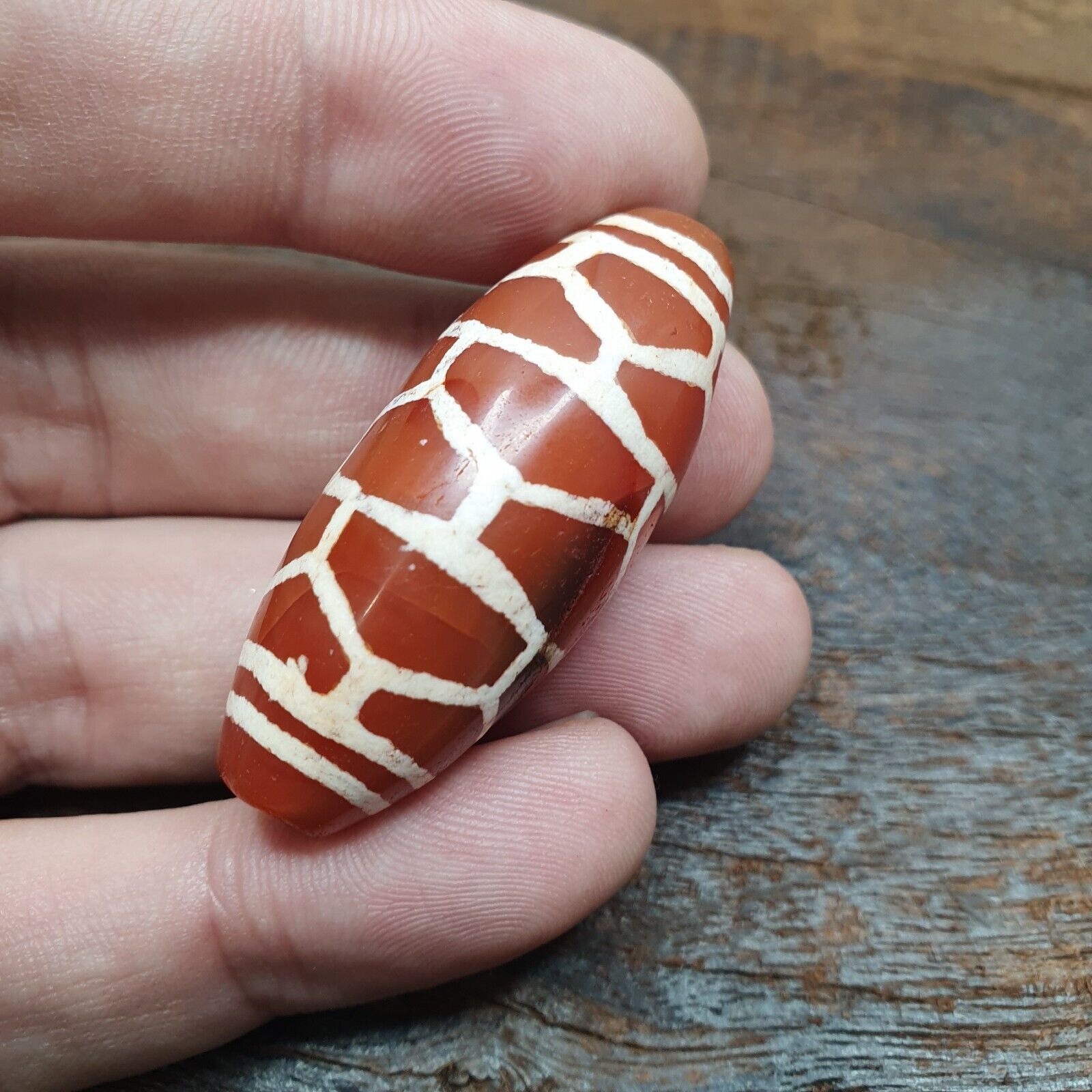 A Huge Carnelian Etched Agate Antique Jewelry Beads Pendant 44x20mm