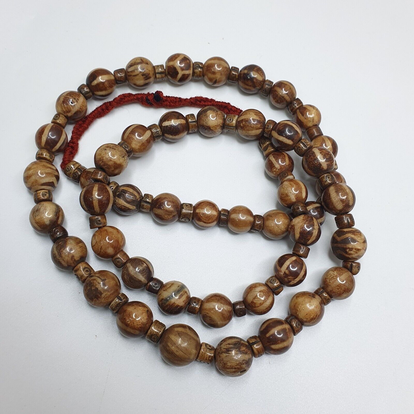 Asian Burmese Old Pumtek Petrified Wood Decorated Stone beads Strand necklace