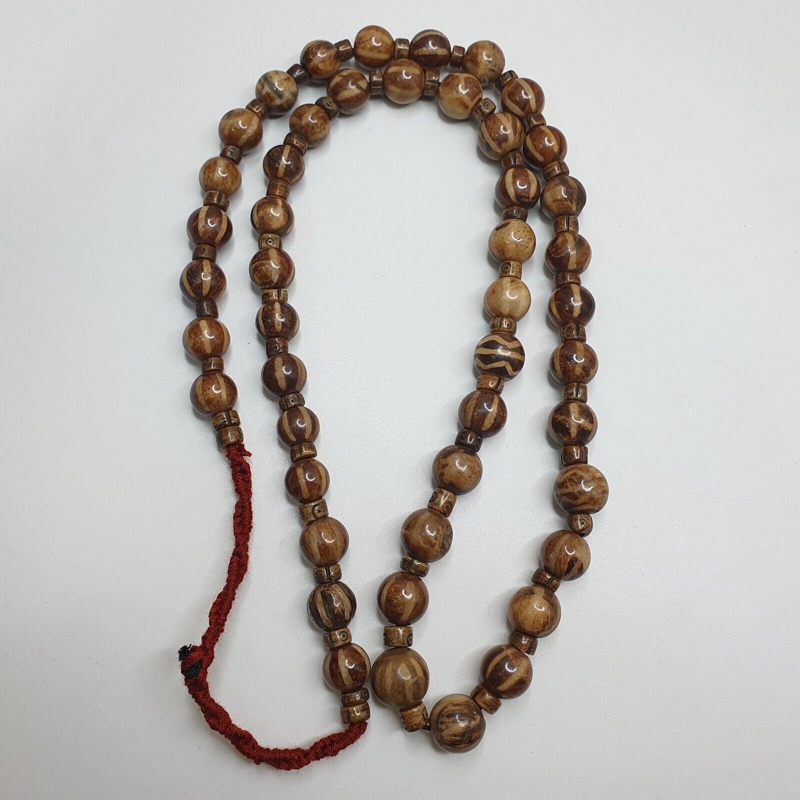 Asian Burmese Old Pumtek Petrified Wood Decorated Stone beads Strand necklace