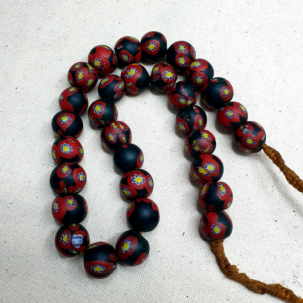 Vintage venetian-African Murano Style Floral red Glass beads Strand 16mm