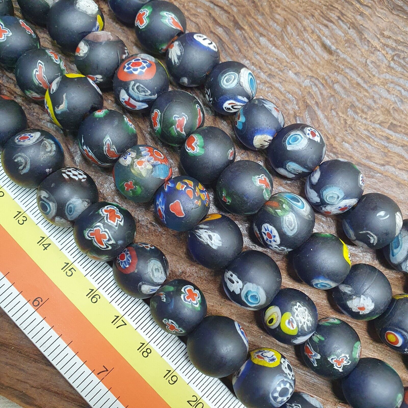 Vintage Beautiful Floral old venetian- African Style Glass beads Strand 15mm