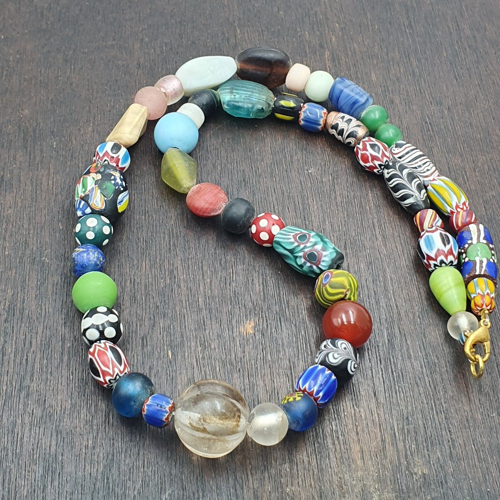 OLD AFRICAN Stone and GLASS BEADS With Big Himalayan crystal Quartz