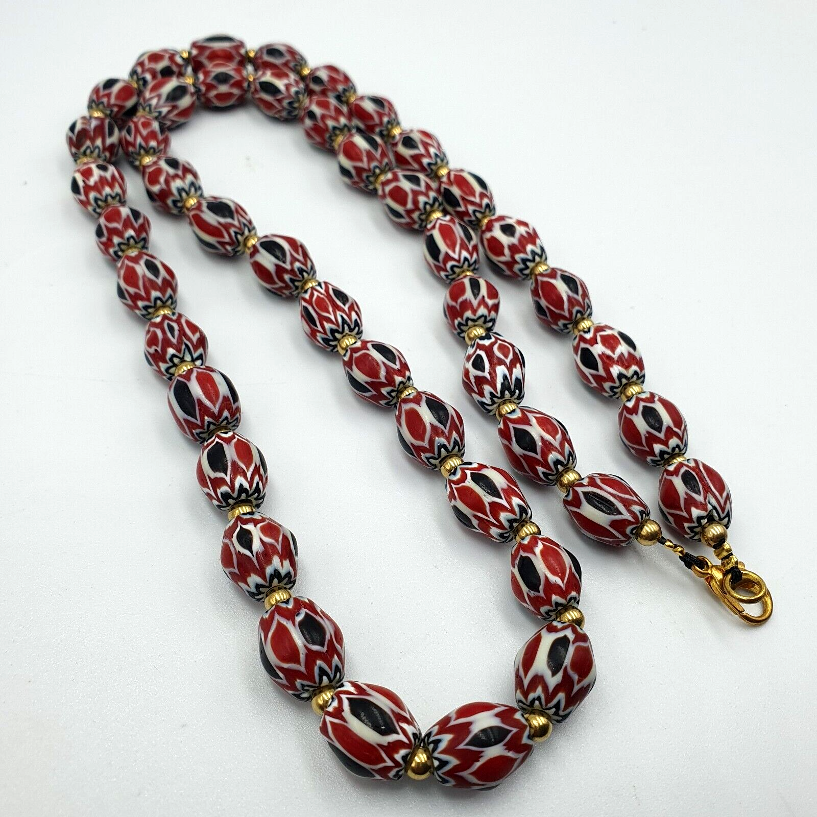 Vintage Venetian Trade Style beads Old Red Chevron Beads Strand