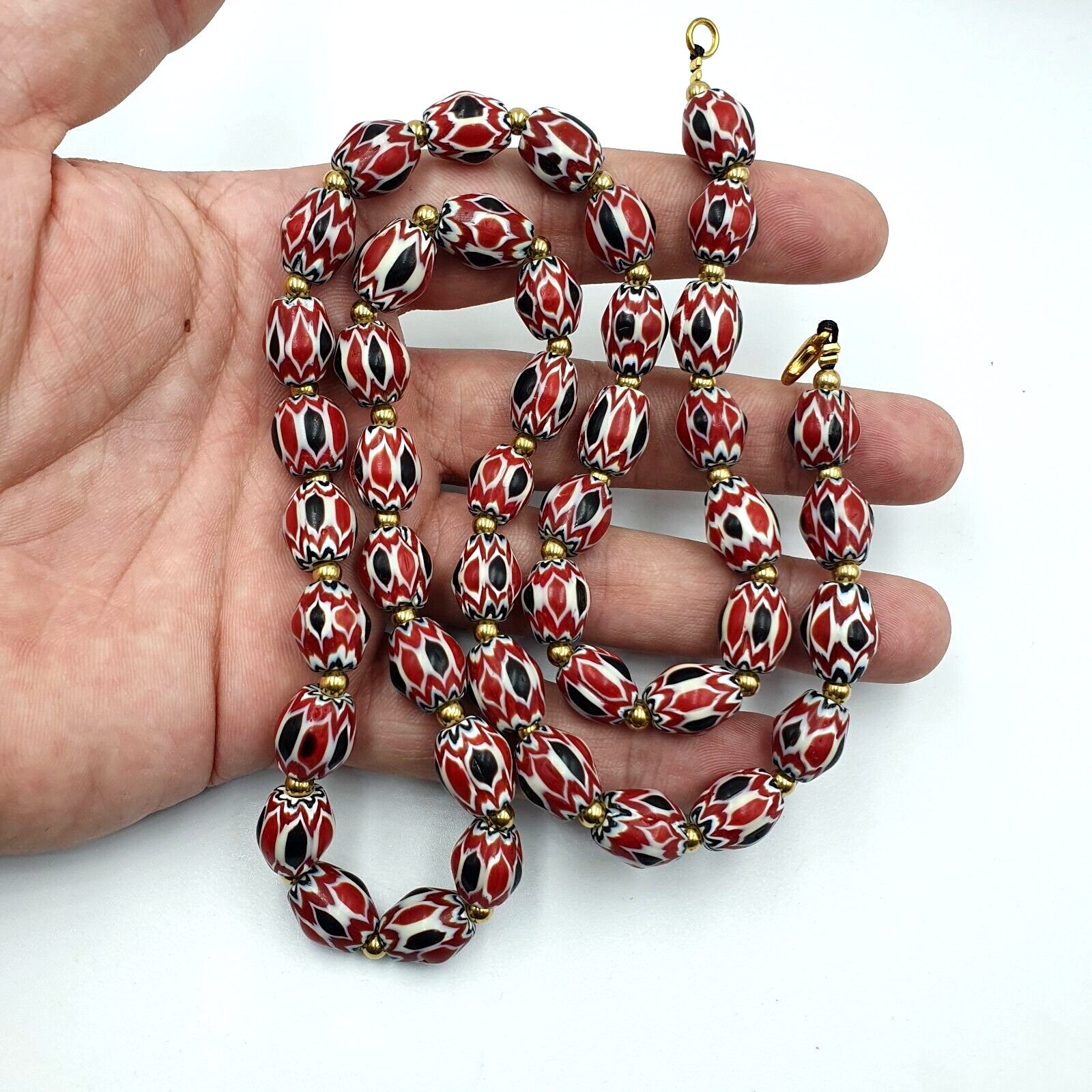 Vintage Venetian Trade Style beads Old Red Chevron Beads Strand