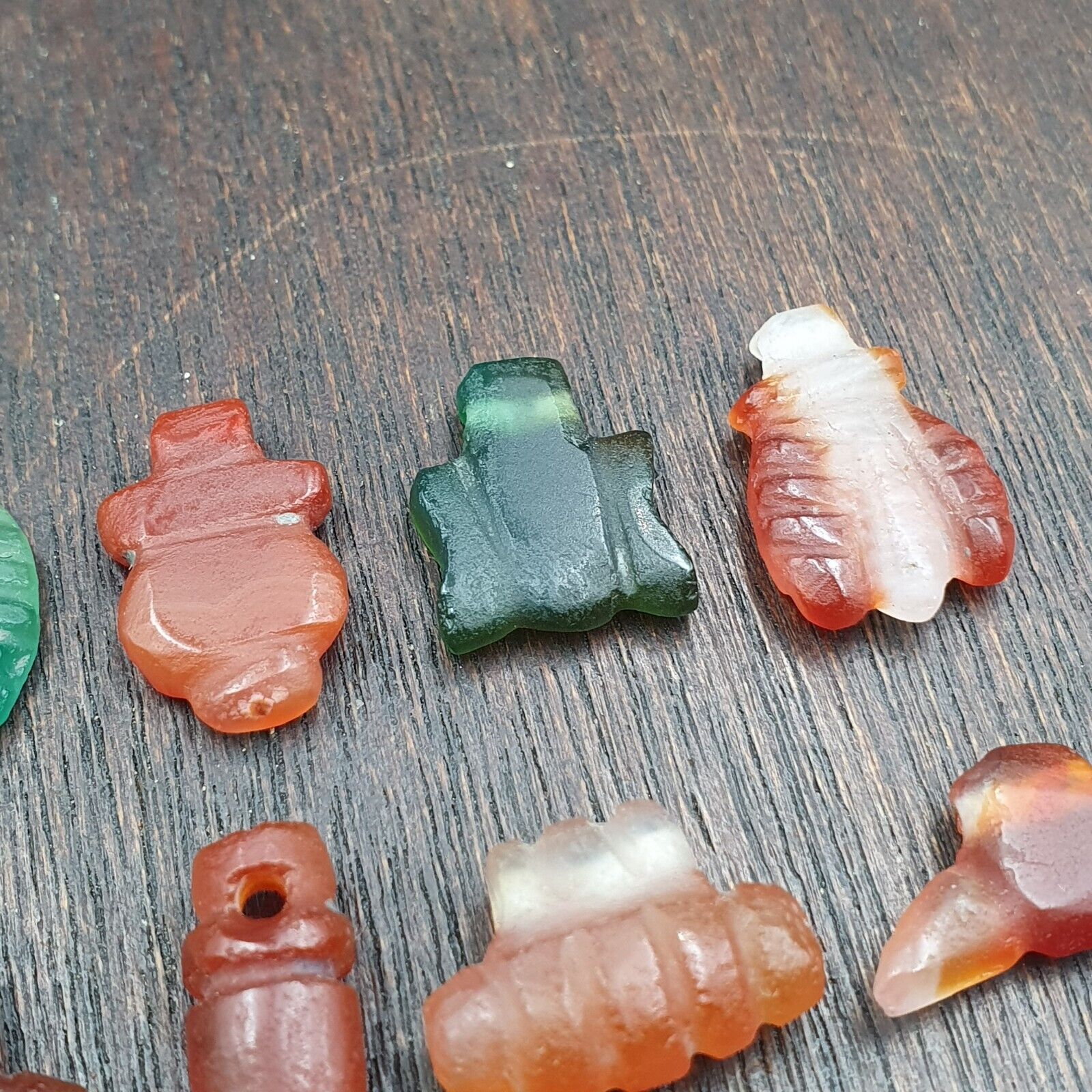 10 Antique Middle Eastern Mix Carnelian Agate & Jasper Amulet Beads
