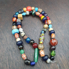 vintage Beads Lot MIX STONES Agate Carnelian Glass BEADS STRAND NECKLACE