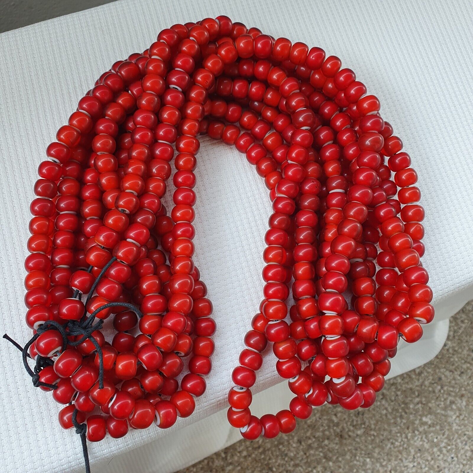 9mm Venetian White Heart Trade Beads Necklace 28" long