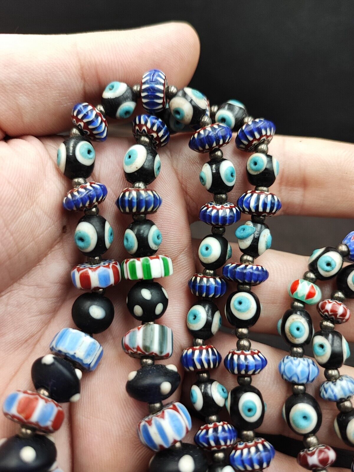 Amazing Vintage Evil-Eye venetian-African Style Chevron Glass beads necklace