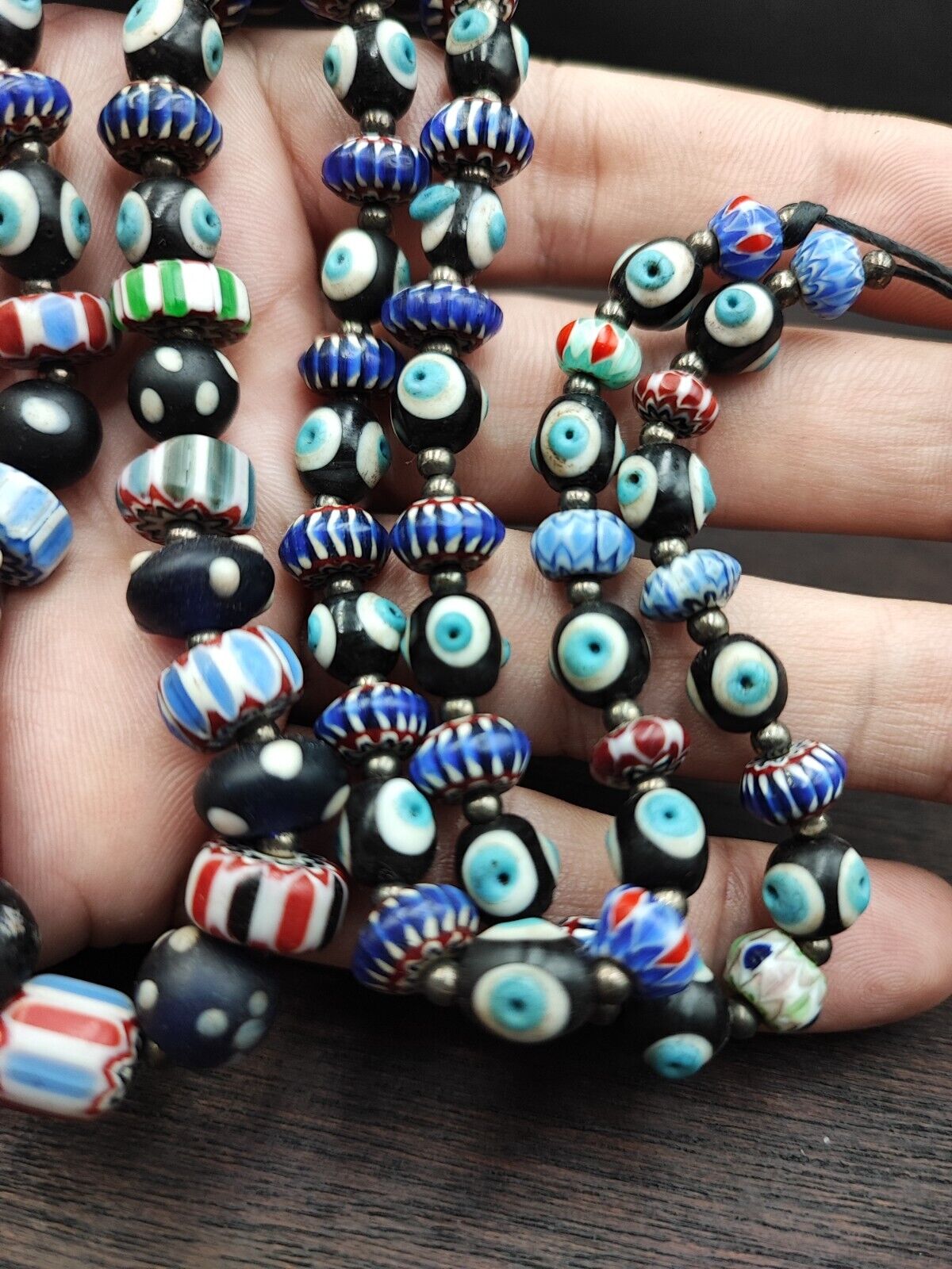Amazing Vintage Evil-Eye venetian-African Style Chevron Glass beads necklace