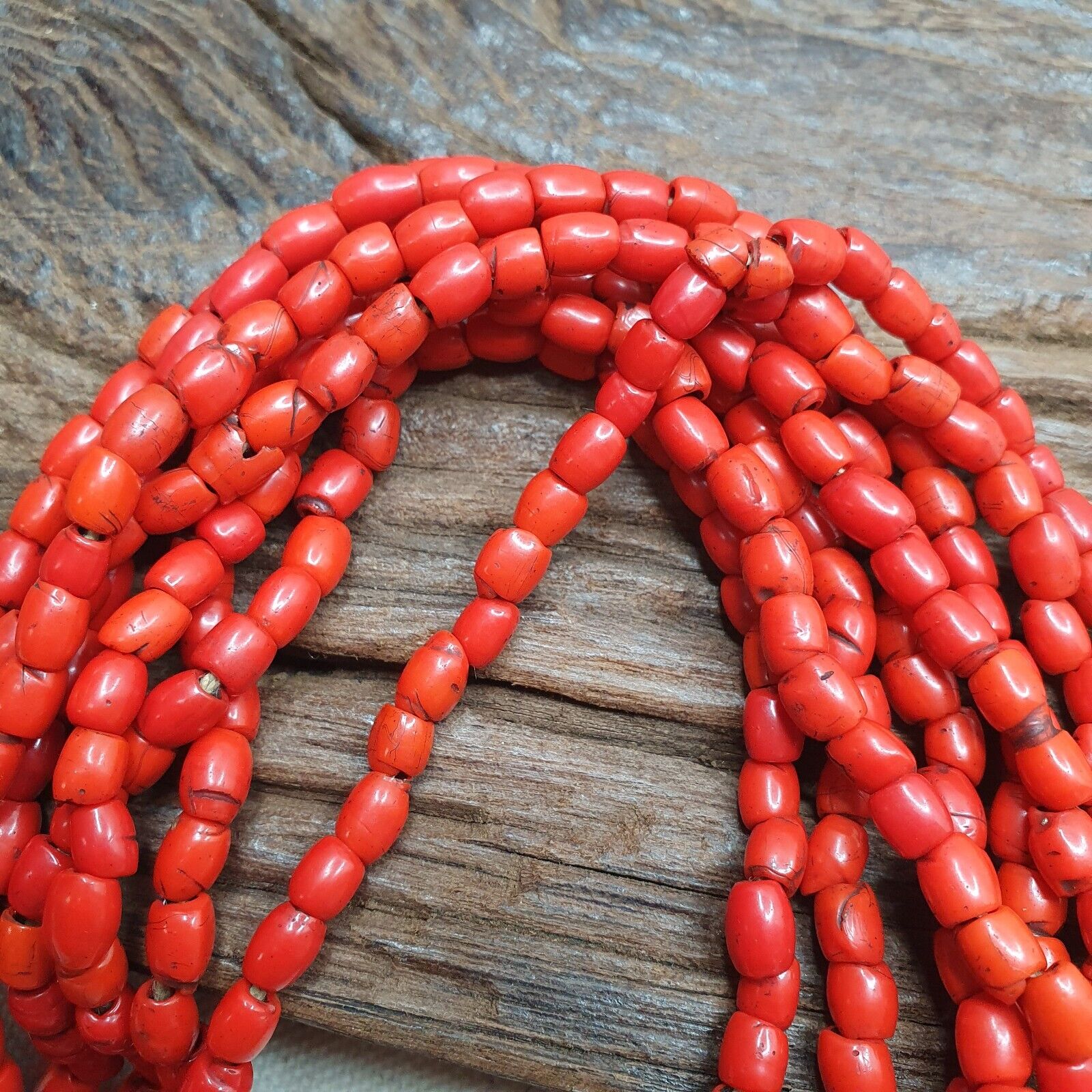 Vintage Old Beads Red and orange Glass Beads Jewelry 4 strands Necklace