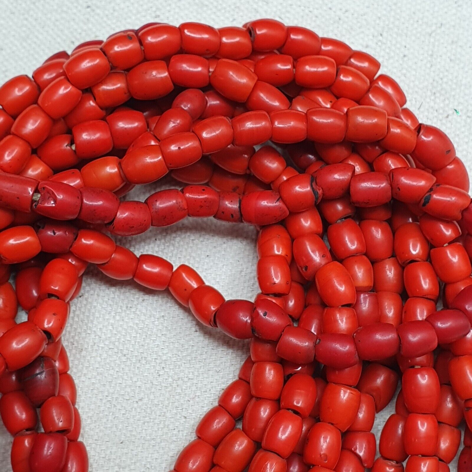 Vintage Old Beads Red and orange Glass Beads Jewelry 6 strands Necklace