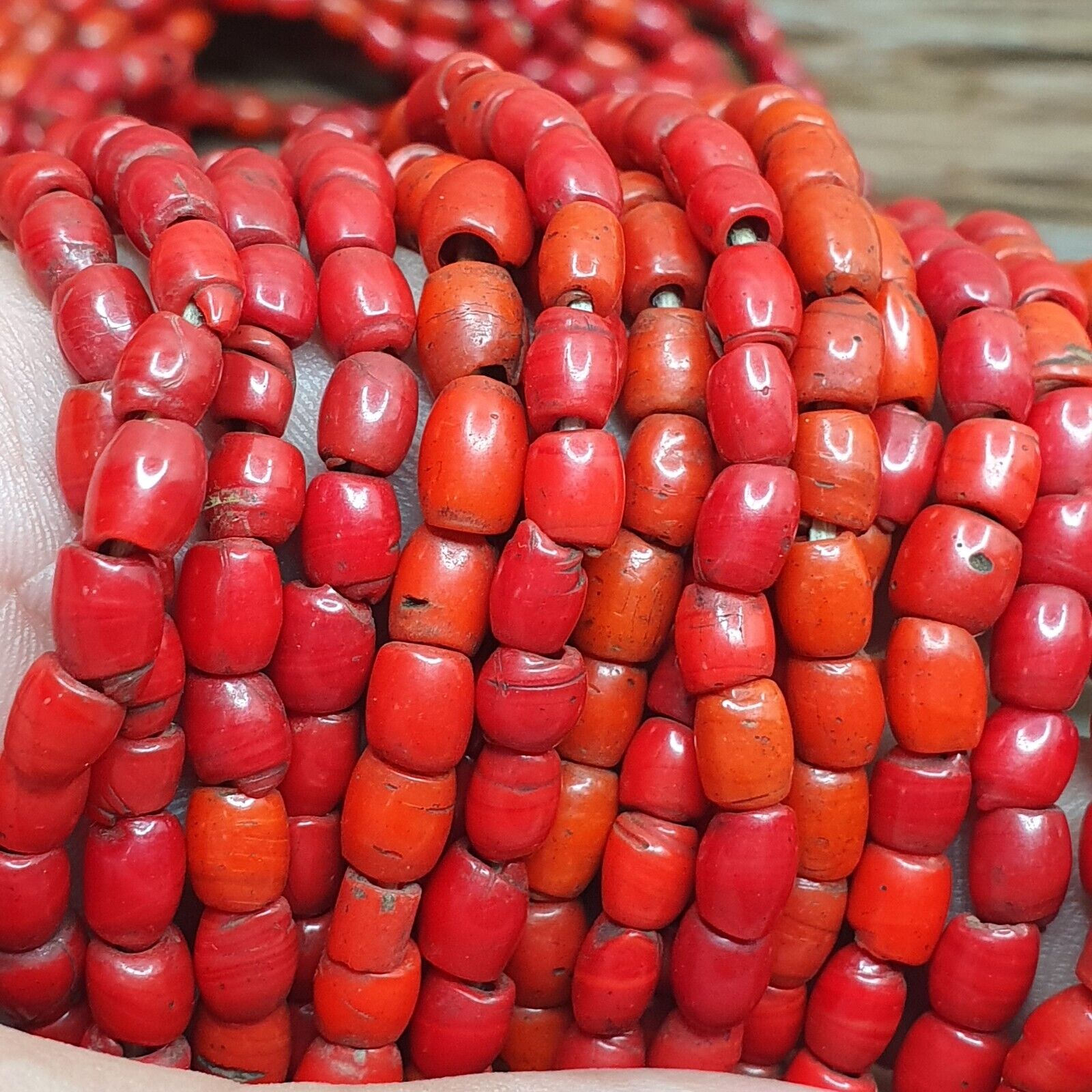 Amazing Vintage Old Beads Red and orange Glass Beads Jewelry 17 strands Necklace